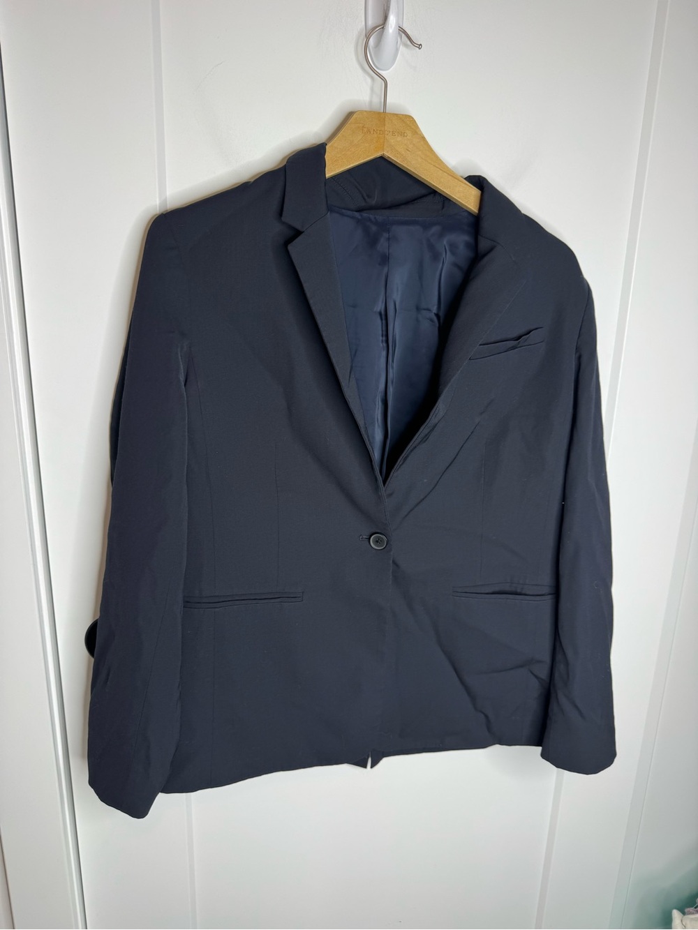 Everlane 100% Wool Navy Blue Single Button Blazer Jacket Size 10